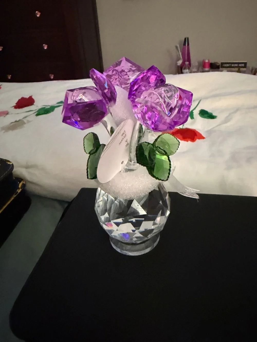 Crystal Purple Rose Bouquet Figurine